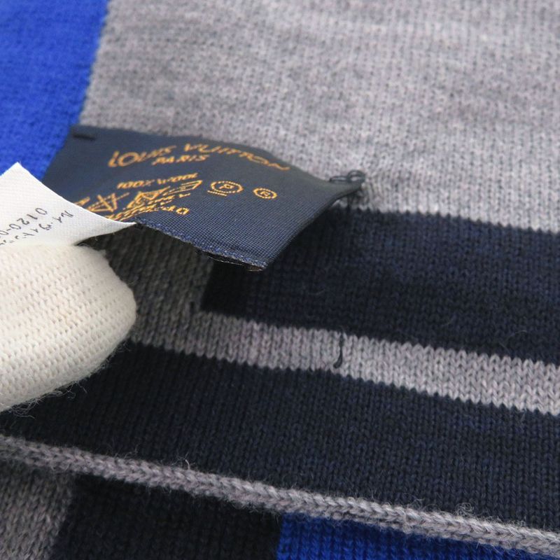 Louis Vuitton Echarpe Horizon Wool Grey Navy Scarf 1320 — view 7