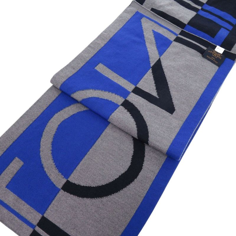 Louis Vuitton Echarpe Horizon Wool Grey Navy Scarf 1320 — view 5