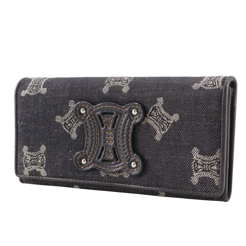 Celine Triomphe Denim Navy Blue Long Wallet — view 2