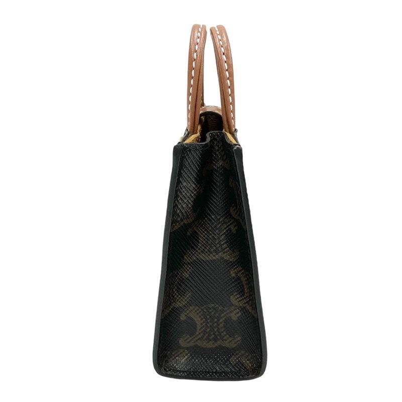 Celine Charm Brown White Gold Triomphe Canvas Logo Micro Vertical Cabas — view 5