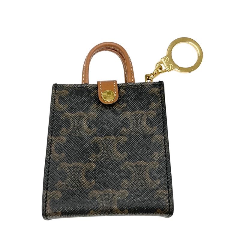 Celine Charm Brown White Gold Triomphe Canvas Logo Micro Vertical Cabas — view 3