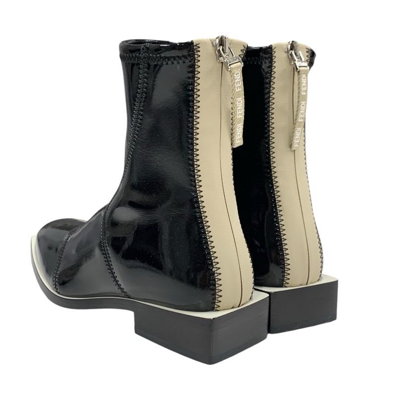 Fendi Boots Short Shoes Patent Black Beige Back Zip — view 4