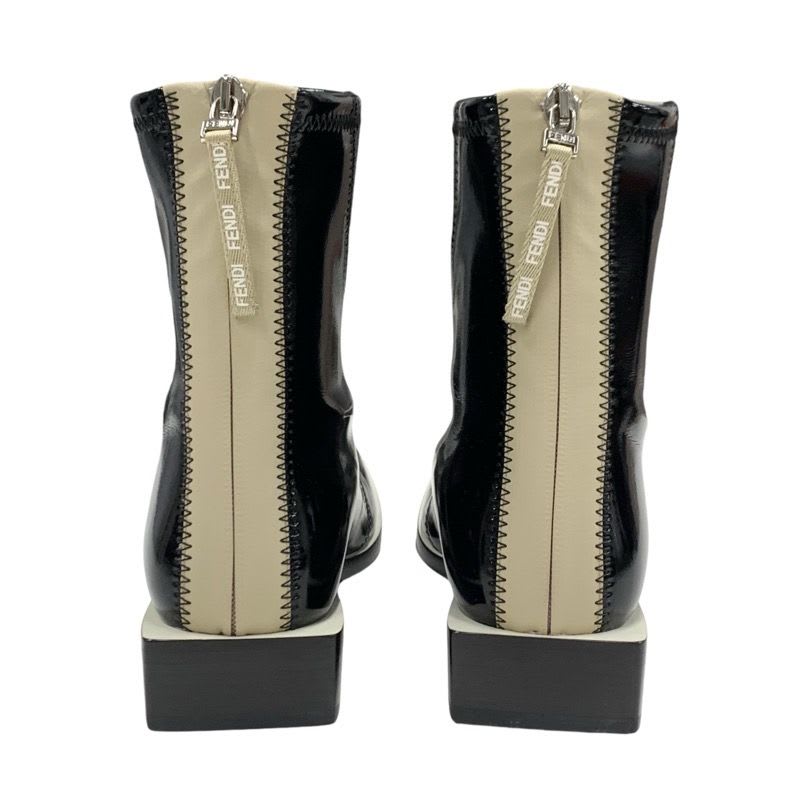 Fendi Boots Short Shoes Patent Black Beige Back Zip — view 5