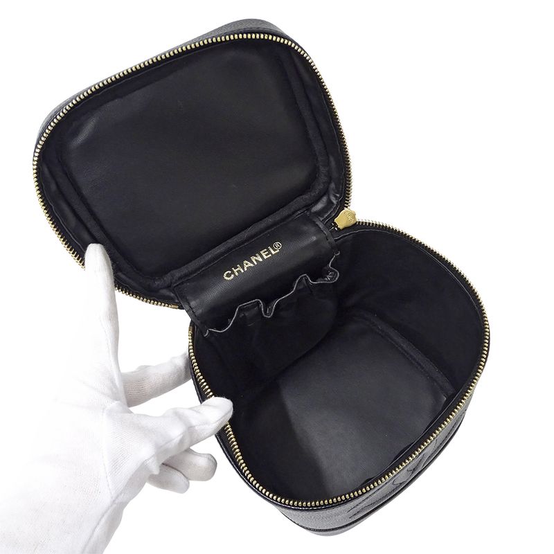 Chanel Bag Vanity Handbag Caviar Leather Black Gold Hardware — view 5