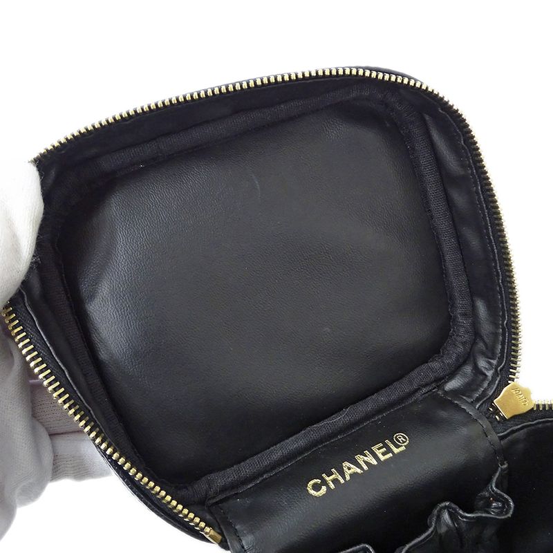 Chanel Bag Vanity Handbag Caviar Leather Black Gold Hardware — view 9