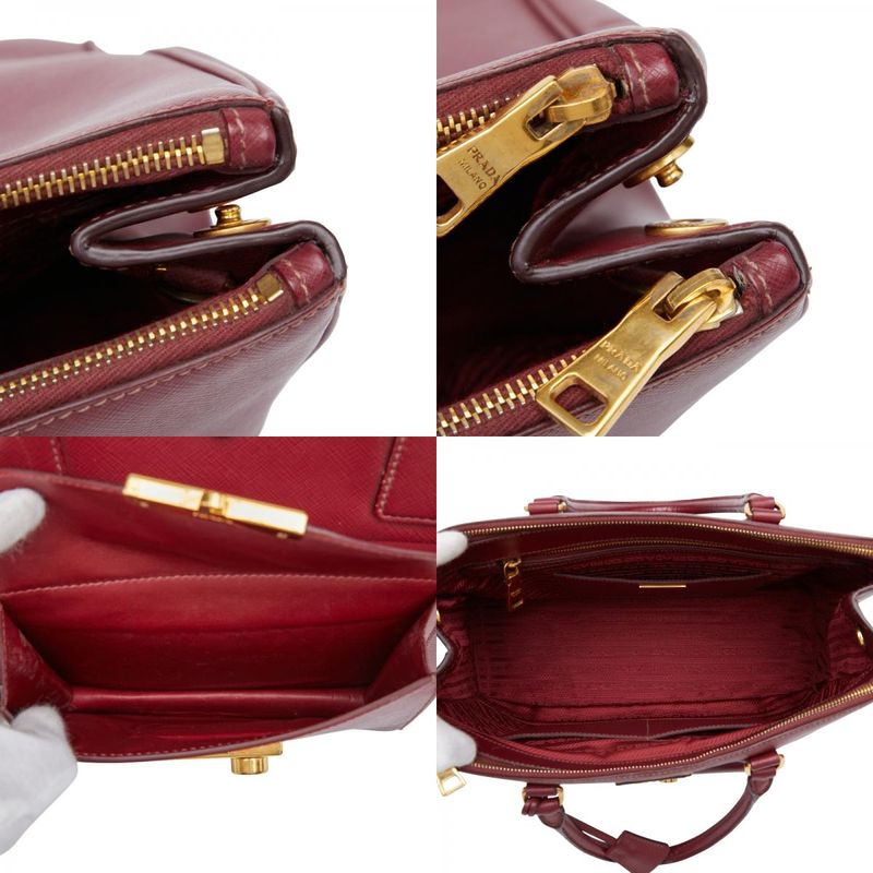 Prada Triangle Logo Plate Shoulder Bag 2-Way Wine Red Bordeaux Saffiano — view 9