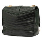 Saint Laurent Logo Chain Shoulder Bag Green Gold Leather — view 2