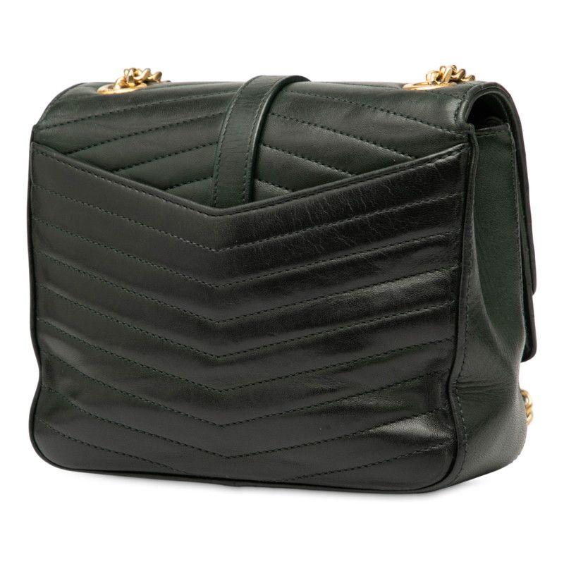 Saint Laurent Logo Chain Shoulder Bag Green Gold Leather — view 2