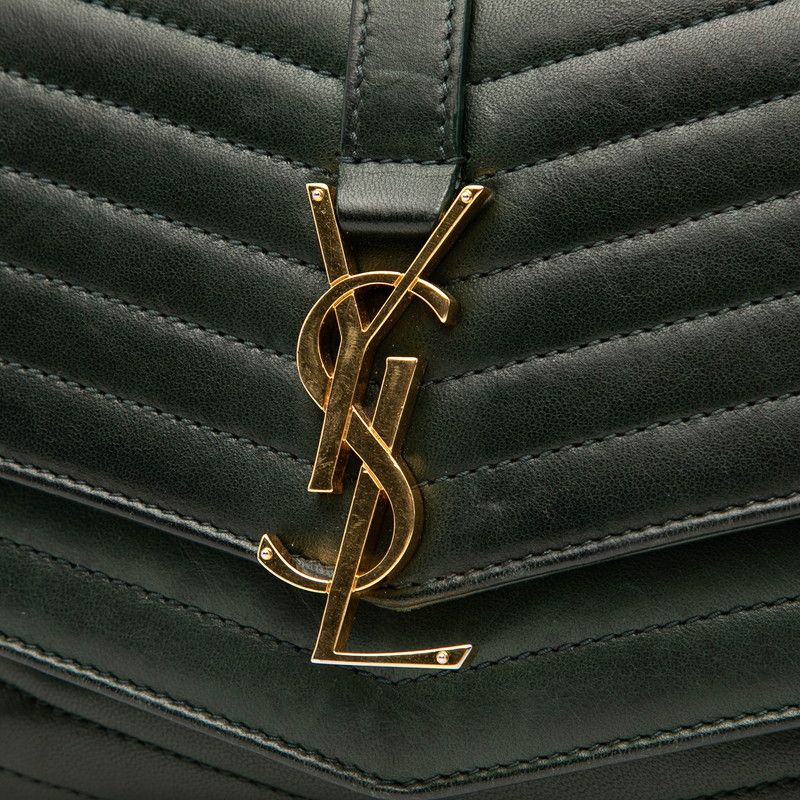 Saint Laurent Logo Chain Shoulder Bag Green Gold Leather — view 4