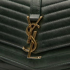 Saint Laurent Logo Chain Shoulder Bag Green Gold Leather — view 4