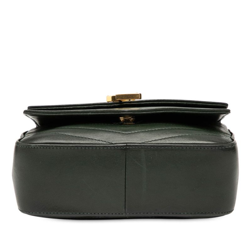 Saint Laurent Logo Chain Shoulder Bag Green Gold Leather — view 3