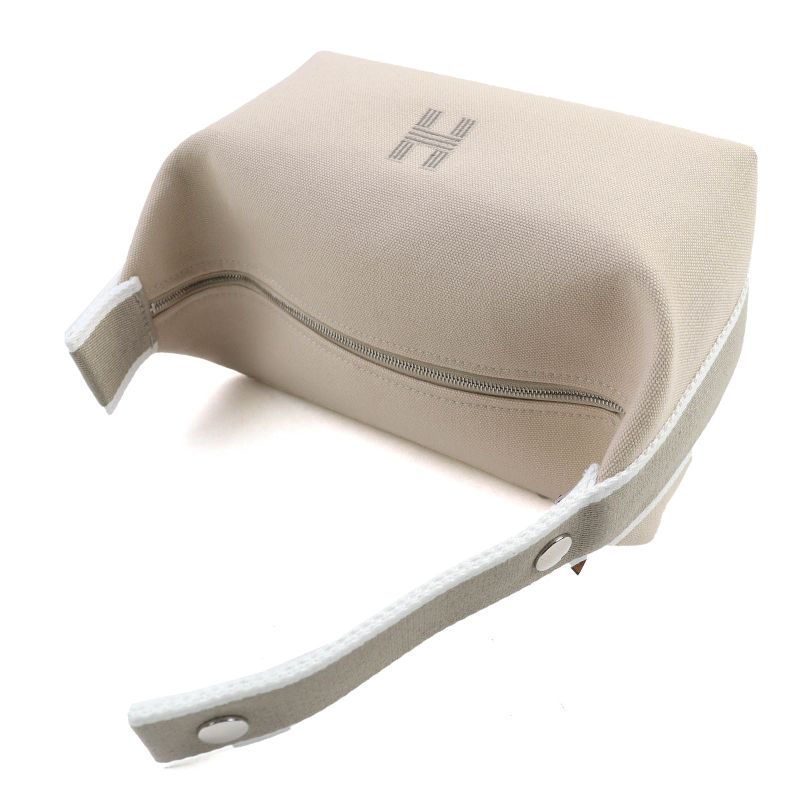 Hermes Brid A Black PM Cotton 100% Natural Silver Hardware H Logo Handbag Pouch — view 4