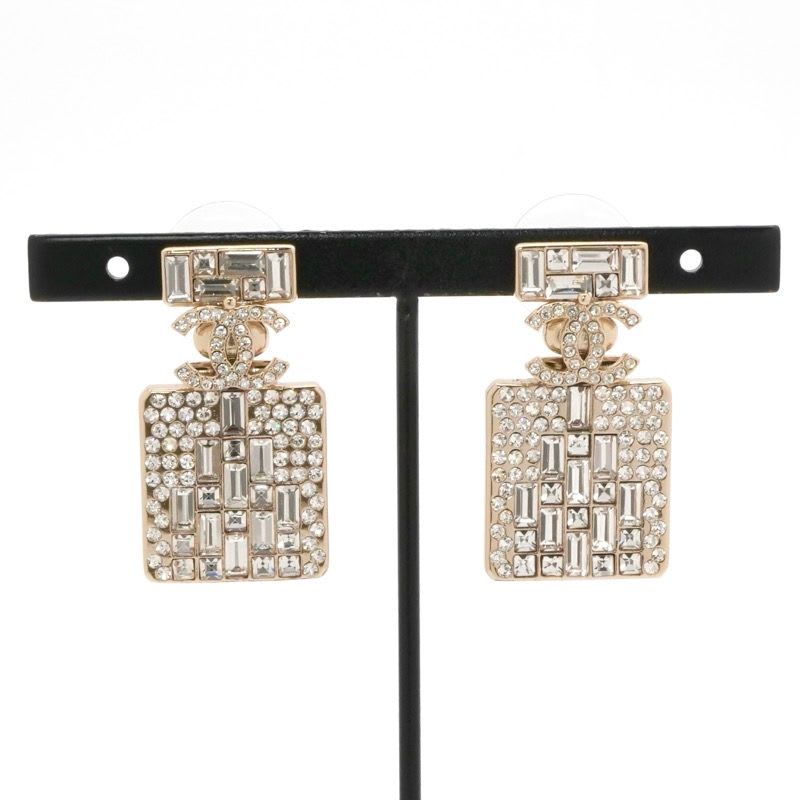 Chanel Earrings Gold Coco Mark Rhinestone Perfume Bottle — view 8
