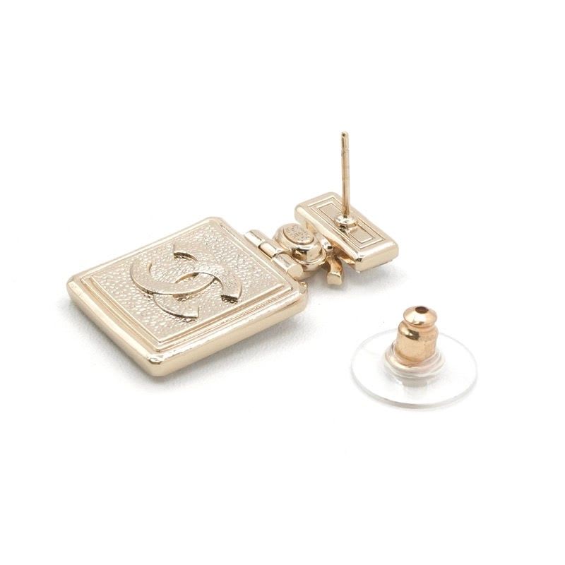 Chanel Earrings Gold Coco Mark Rhinestone Perfume Bottle — view 4