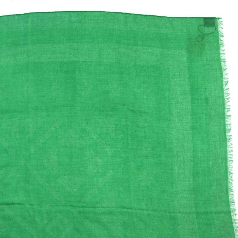 Hermes Sellier Cashmere Silk Fringe Large Shawl Scarf Green — view 4