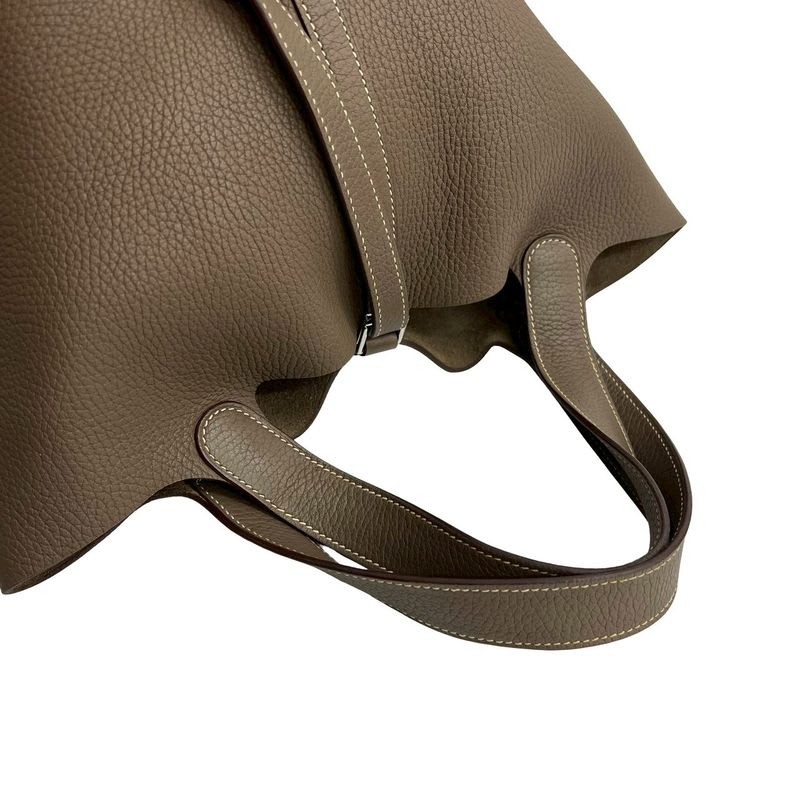 Hermes Keyed Engraved Picotin Lock MM Taurillon Clemence Etoupe Leather — view 5
