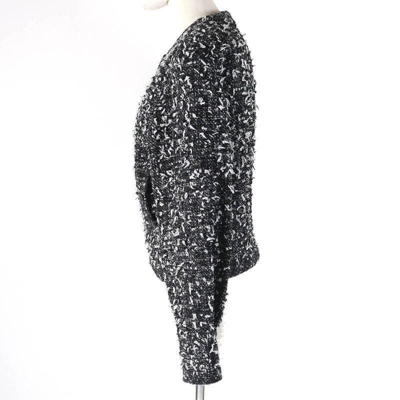 Chanel Wool Alpaca Blend Button Ribbon Tweed Collarless Zip-up — view 2