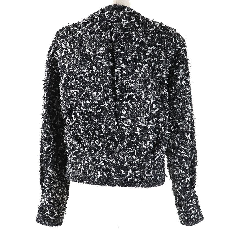 Chanel Wool Alpaca Blend Button Ribbon Tweed Collarless Zip-up — view 3