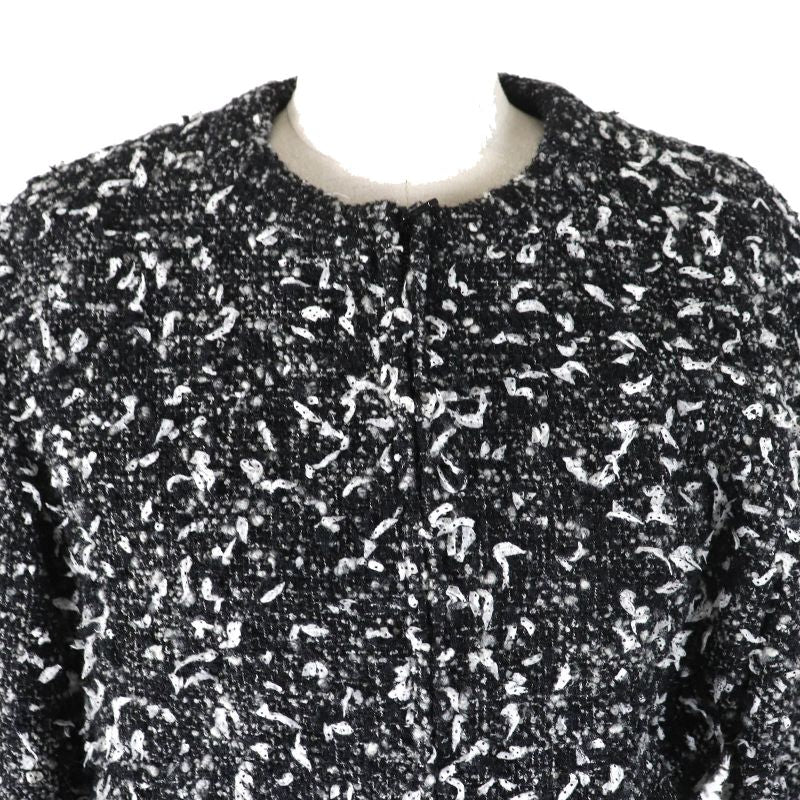 Chanel Wool Alpaca Blend Button Ribbon Tweed Collarless Zip-up — view 6
