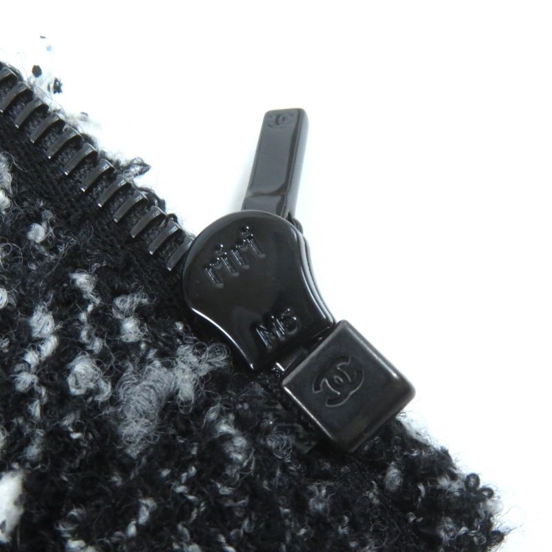 Chanel Wool Alpaca Blend Button Ribbon Tweed Collarless Zip-up — view 7