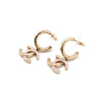 Chanel Earring Gold Pink Coco Mark Hoop Earrings — view 3