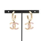 Chanel Earring Gold Pink Coco Mark Hoop Earrings — view 7