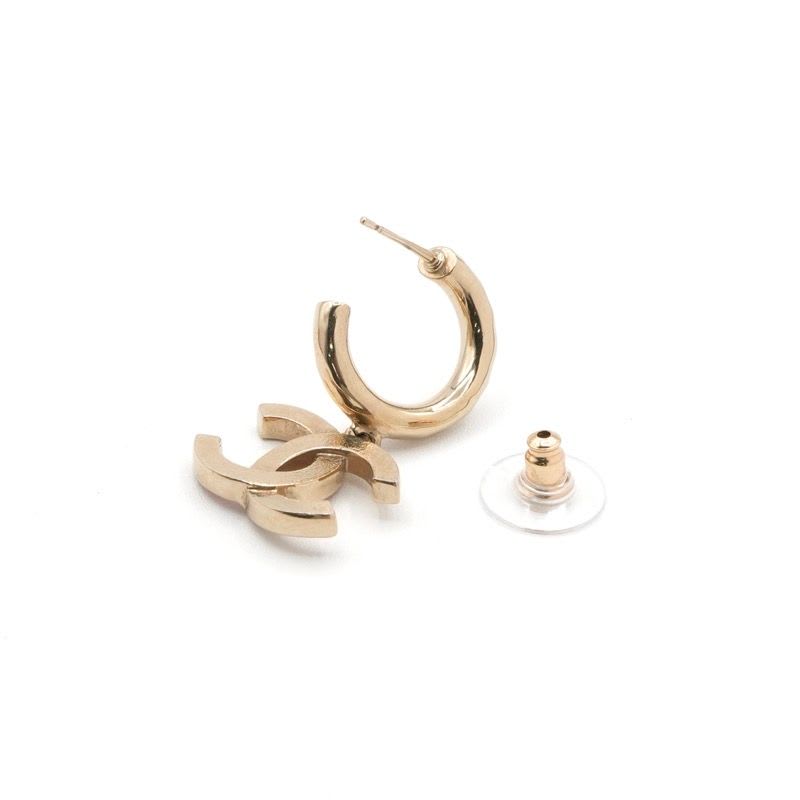 Chanel Earring Gold Pink Coco Mark Hoop Earrings — view 5