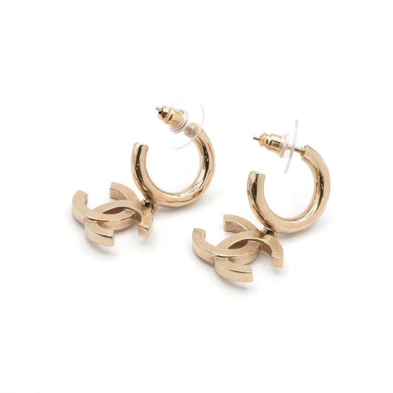 Chanel Earring Gold Pink Coco Mark Hoop Earrings — view 4