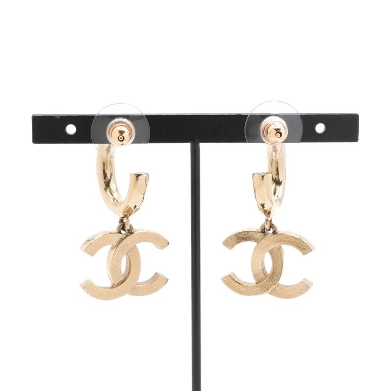Chanel Earring Gold Pink Coco Mark Hoop Earrings — view 9