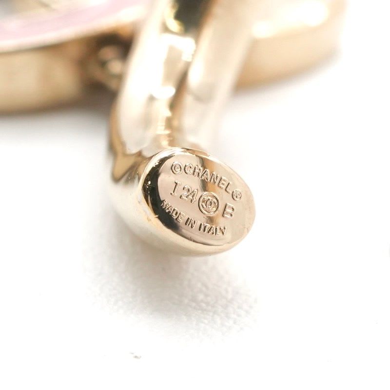 Chanel Earring Gold Pink Coco Mark Hoop Earrings — view 6