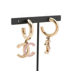 Chanel Earring Gold Pink Coco Mark Hoop Earrings — view 8