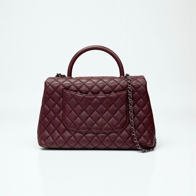 Chanel Bag Shoulder Caviar Leather Bordeaux Silver Quilted Coco Handle