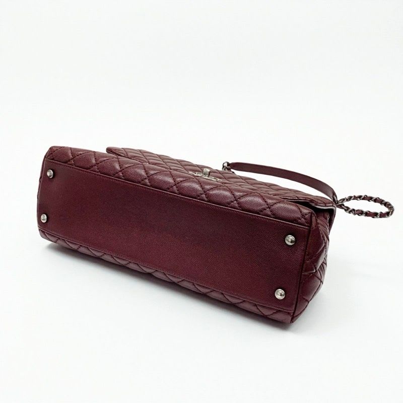 Chanel Bag Shoulder Caviar Leather Bordeaux Silver Quilted Coco Handle