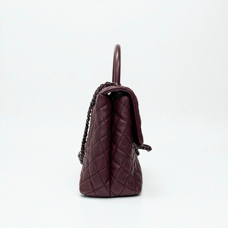Chanel Bag Shoulder Caviar Leather Bordeaux Silver Quilted Coco Handle