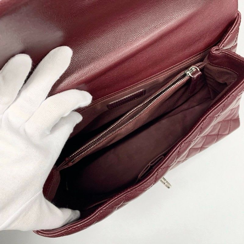 Chanel Bag Shoulder Caviar Leather Bordeaux Silver Quilted Coco Handle