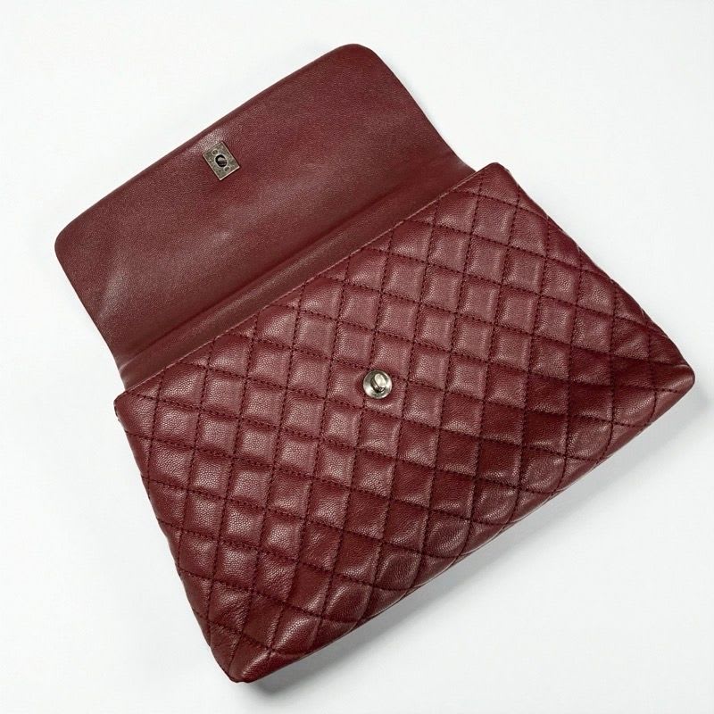 Chanel Bag Shoulder Caviar Leather Bordeaux Silver Quilted Coco Handle