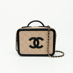 Chanel Bag Shoulder Caviar Leather Beige Black Gold CC Filigree