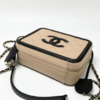 Chanel Bag Shoulder Caviar Leather Beige Black Gold CC Filigree