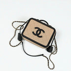 Chanel Bag Shoulder Caviar Leather Beige Black Gold CC Filigree