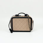 Chanel Bag Shoulder Caviar Leather Beige Black Gold CC Filigree