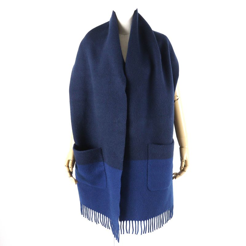 Hermes S Allumet Pocket 100% Cashmere Marine Cobalt Leather Tag Fringe — view 3