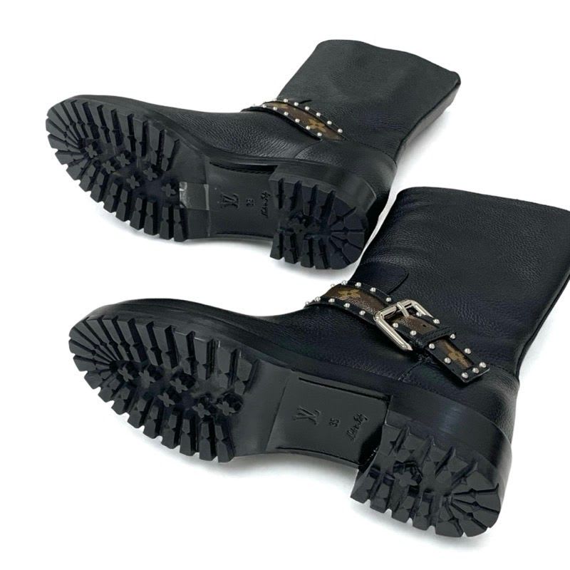 Louis Vuitton Monogram Boots Short Shoes Leather Black Brown Logo Belt — view 6