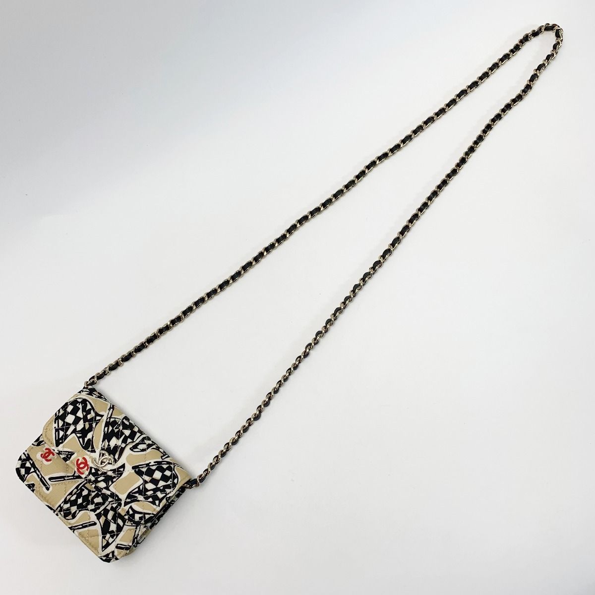 Chanel Accessory Pouch Black Gold Checkered Flag — view 4