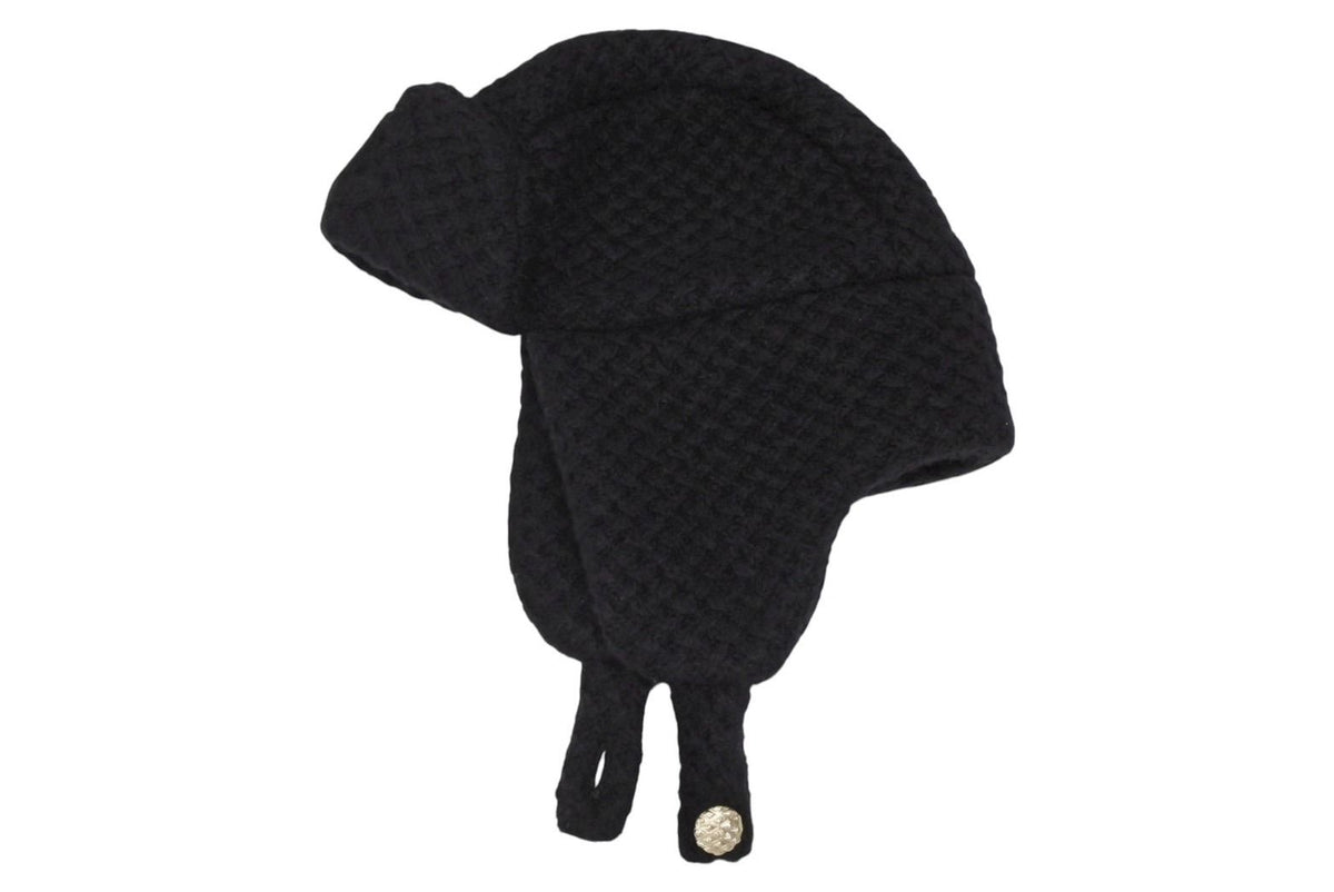 Chanel Chapka Hat Trapper Hat CC Logo Cashmere Silk Black