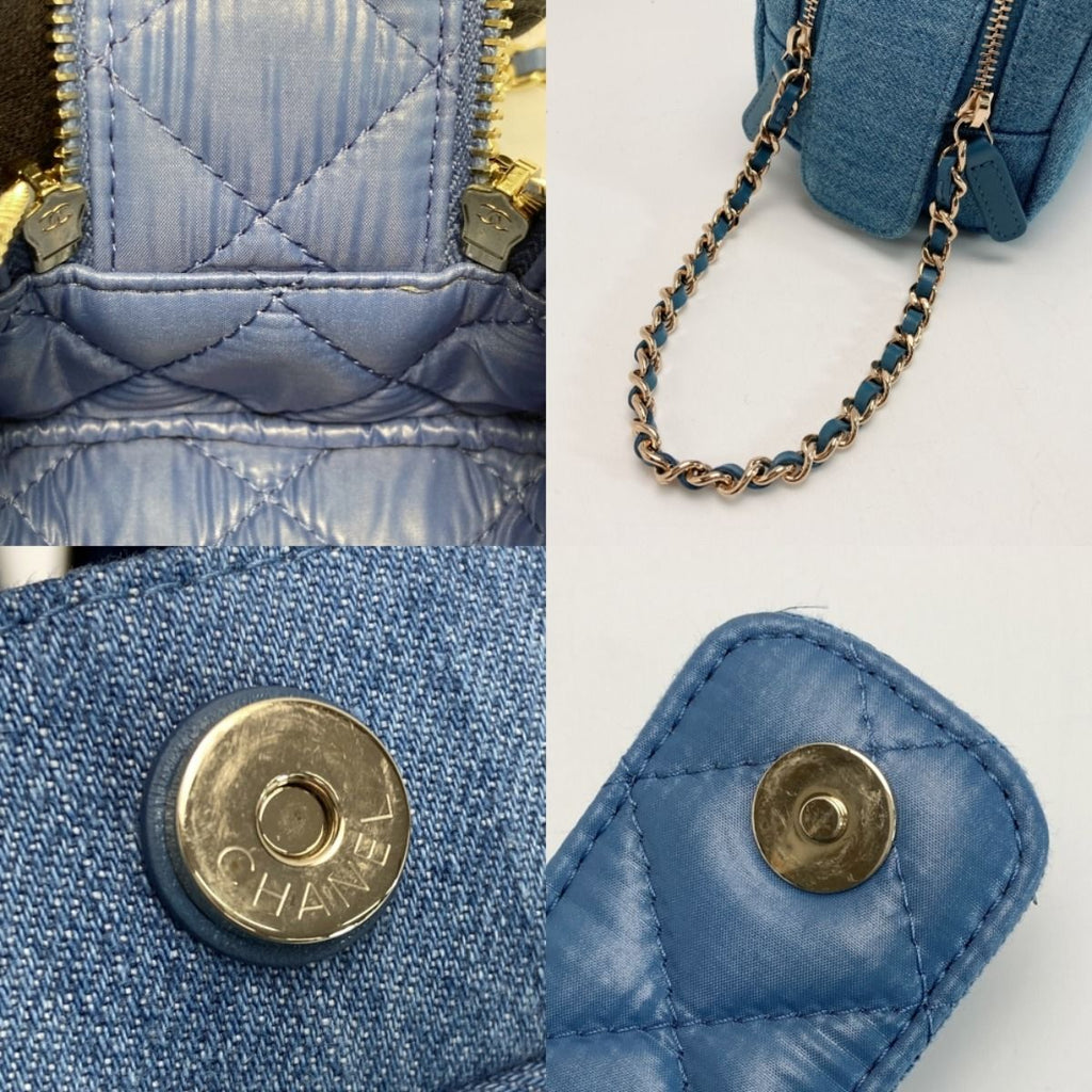 Chanel Coco Mark Quilted Denim Pouch Ap3702 Blue Chain Handbag — view 5