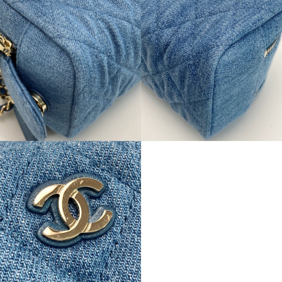 Chanel Coco Mark Quilted Denim Pouch Ap3702 Blue Chain Handbag — view 6