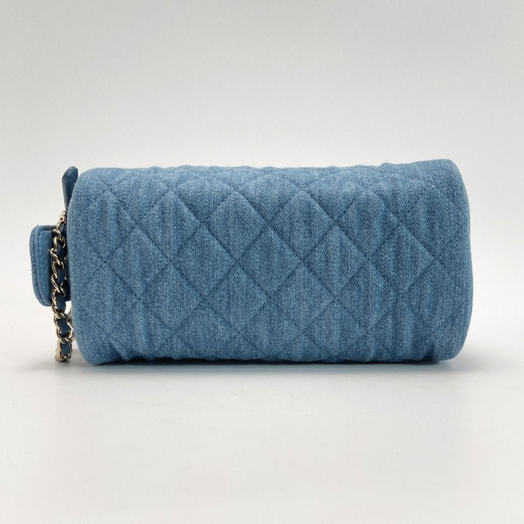 Chanel Coco Mark Quilted Denim Pouch Ap3702 Blue Chain Handbag — view 2