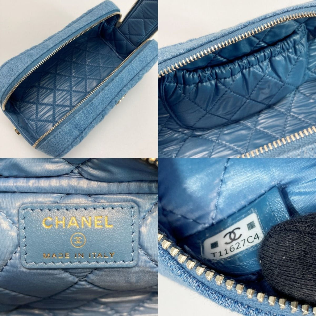 Chanel Coco Mark Quilted Denim Pouch Ap3702 Blue Chain Handbag — view 4