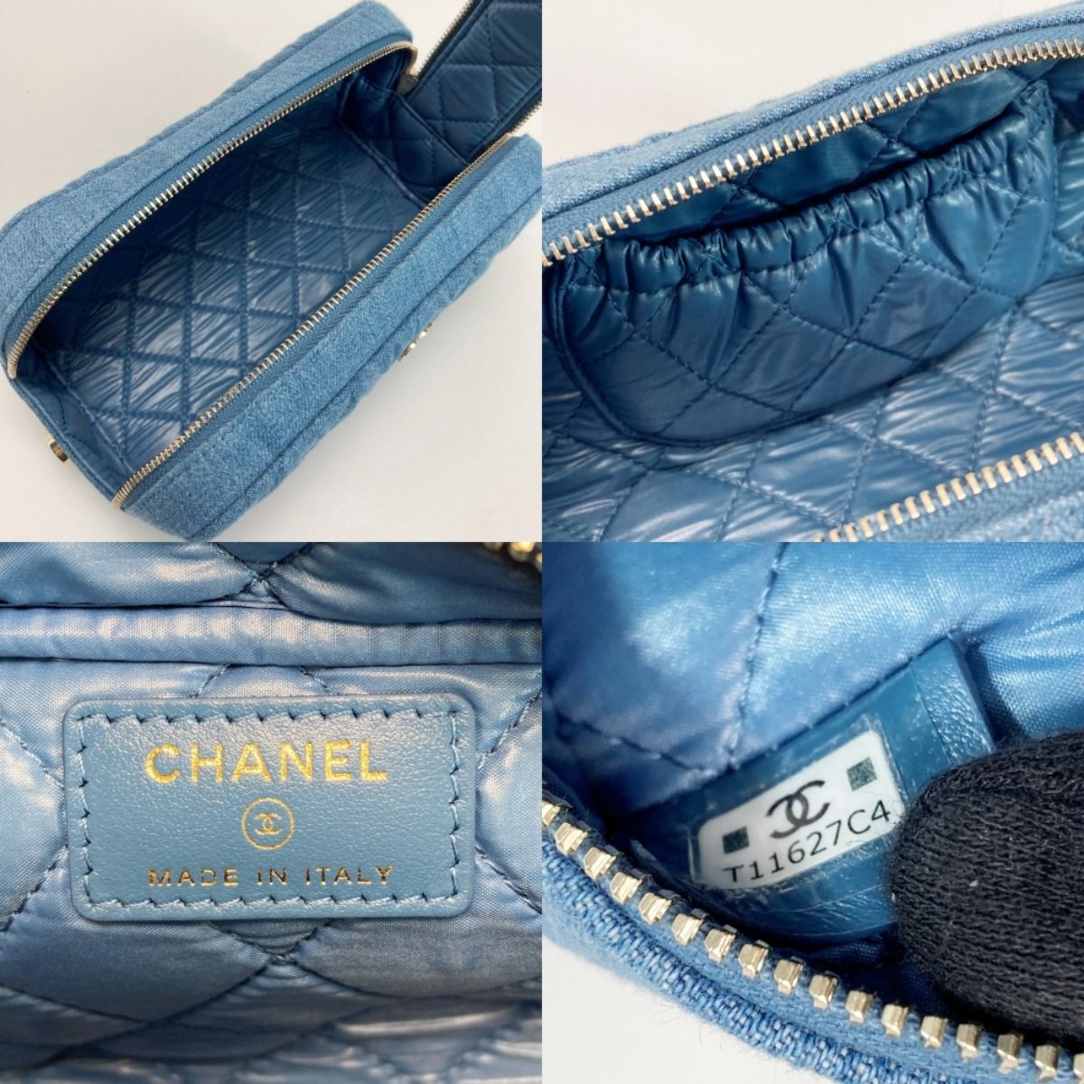 Chanel Coco Mark Quilted Denim Pouch Ap3702 Blue Chain Handbag — view 4