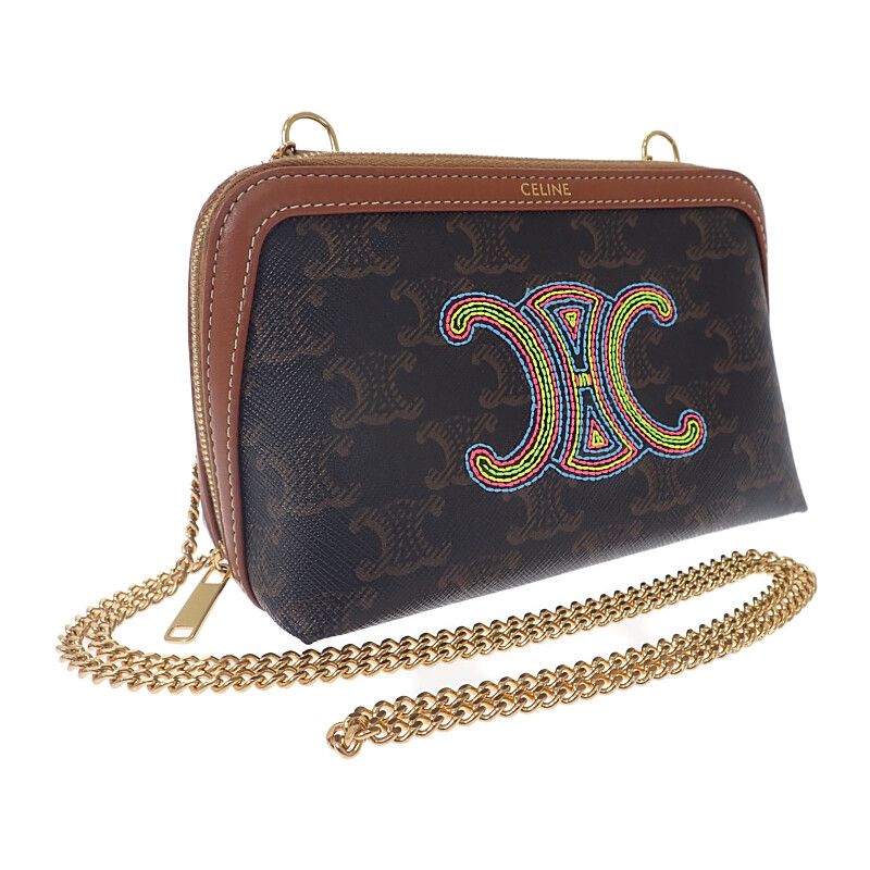 Celine Chain Clutch Cuil Triomphe Small 10 E382 egk.14 ml Shoulder Bag Brown — view 2